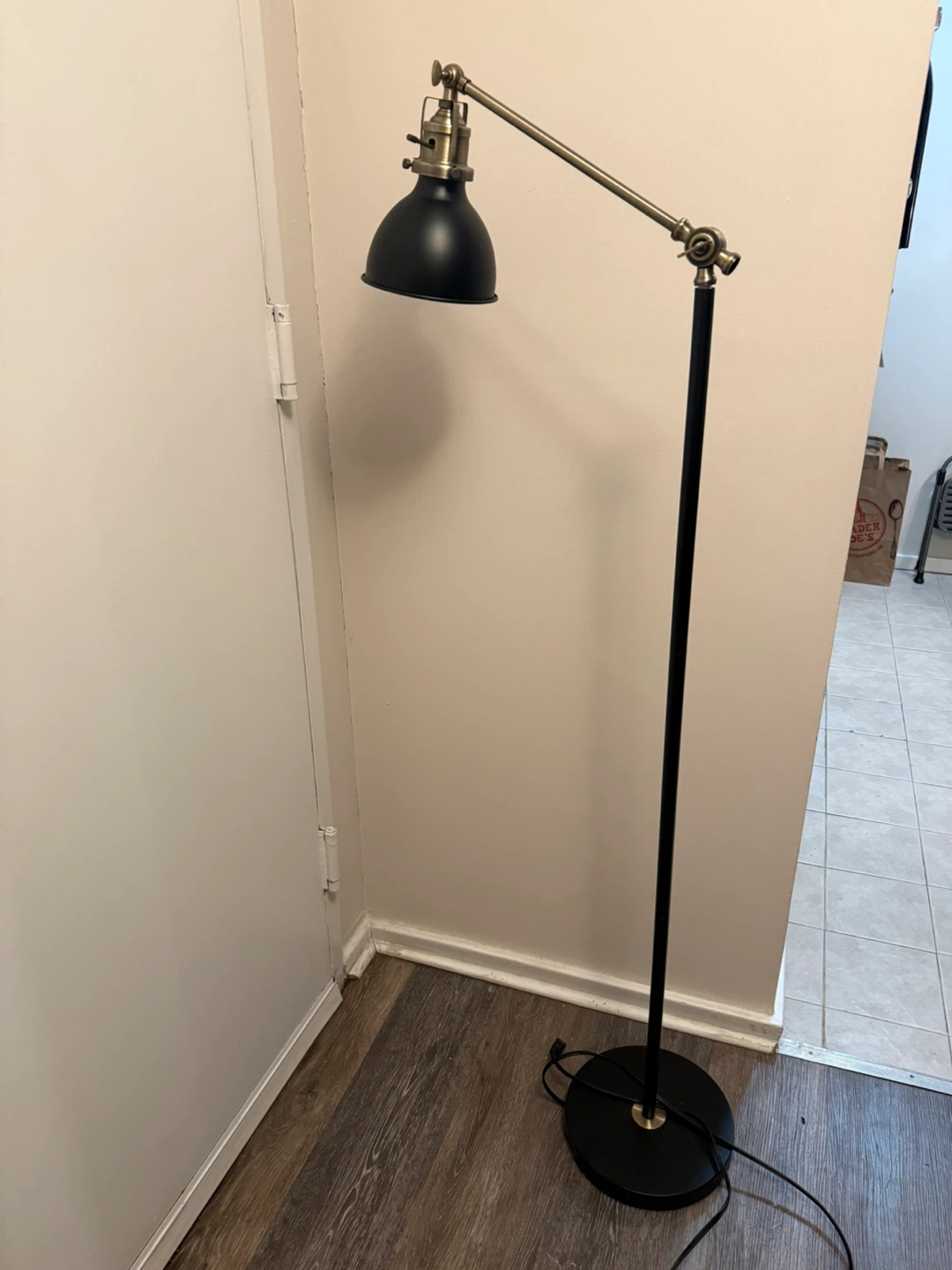 Black Adjustable Floor Lamp with Brass Accents - photo 2