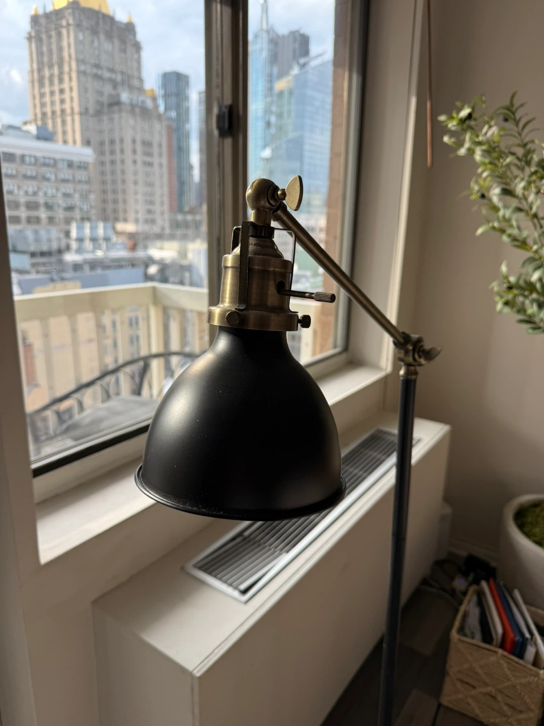 Black Adjustable Floor Lamp with Brass Accents - photo 5