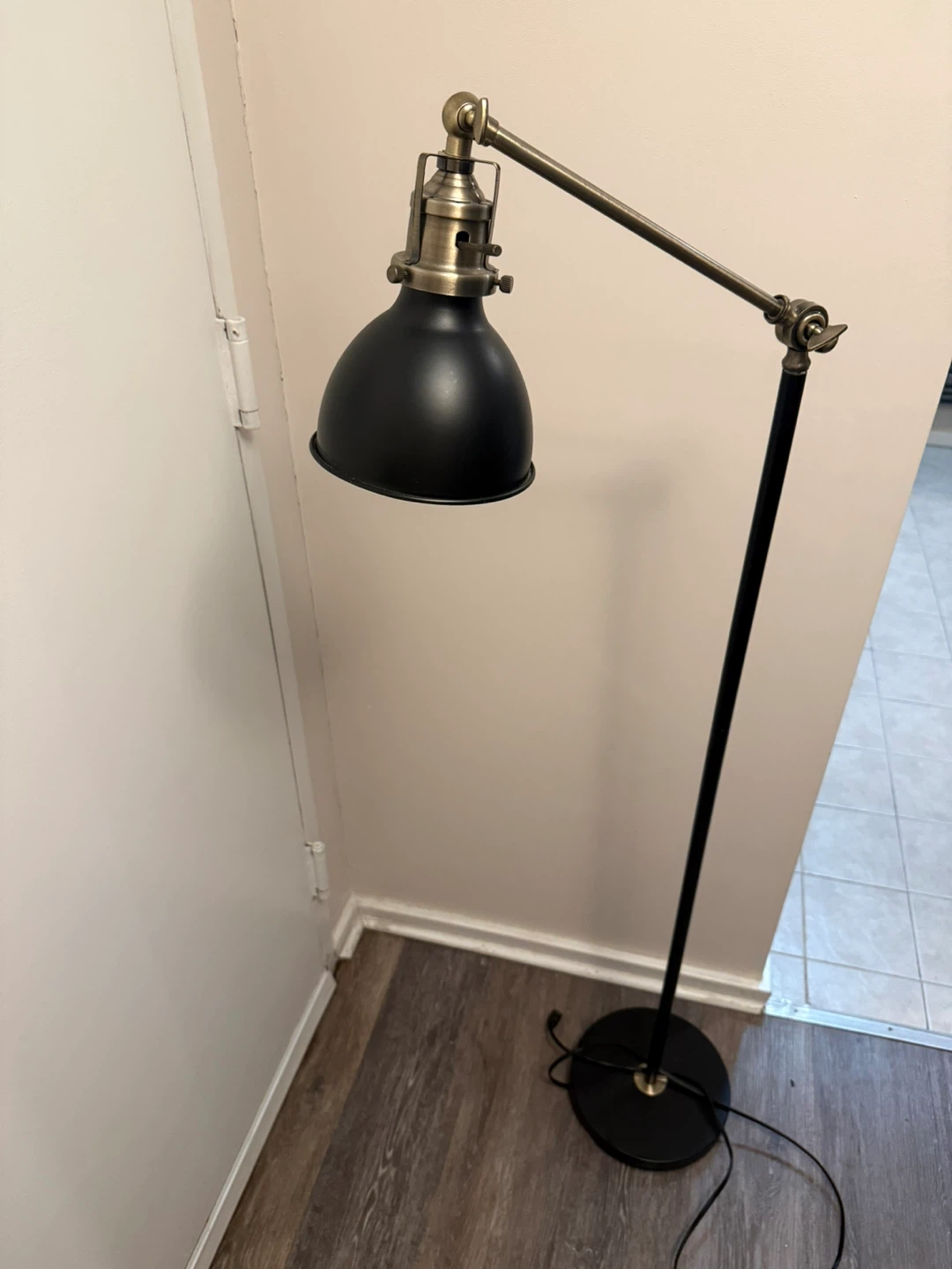 Black Adjustable Floor Lamp with Brass Accents - photo 4