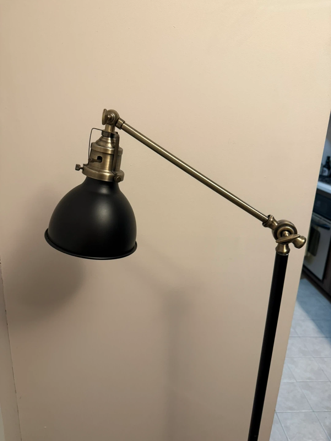 Black Adjustable Floor Lamp with Brass Accents - photo 3