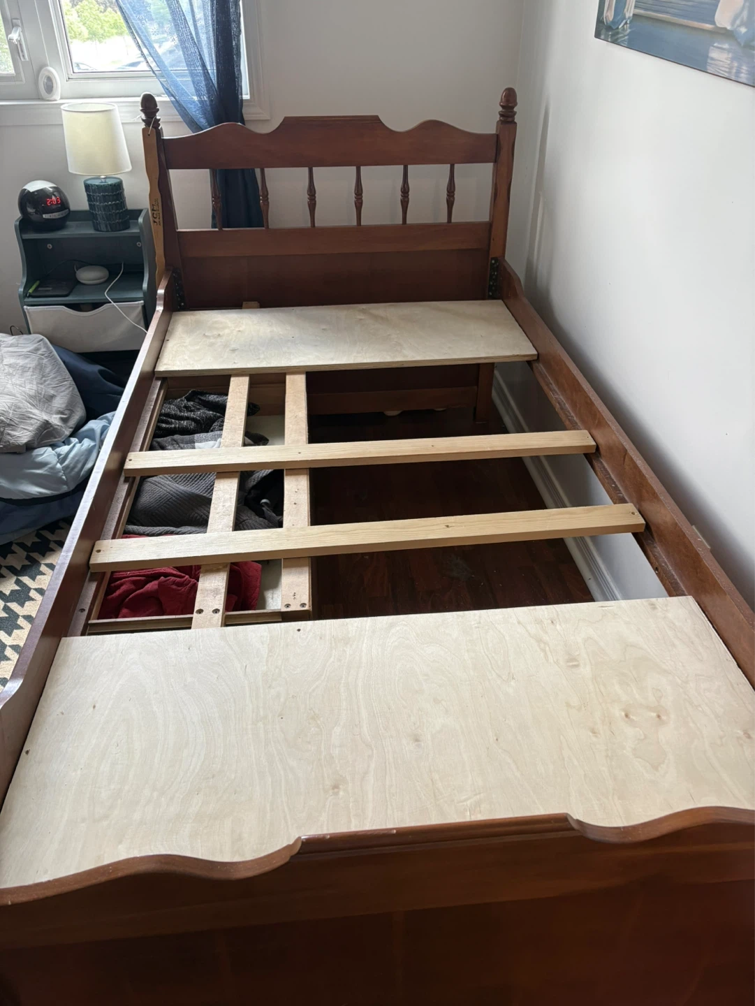 Wooden Twin Bed Frame with Drawers