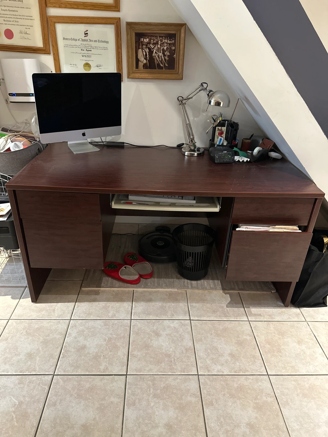 Dark Wood Office Desk with Drawers