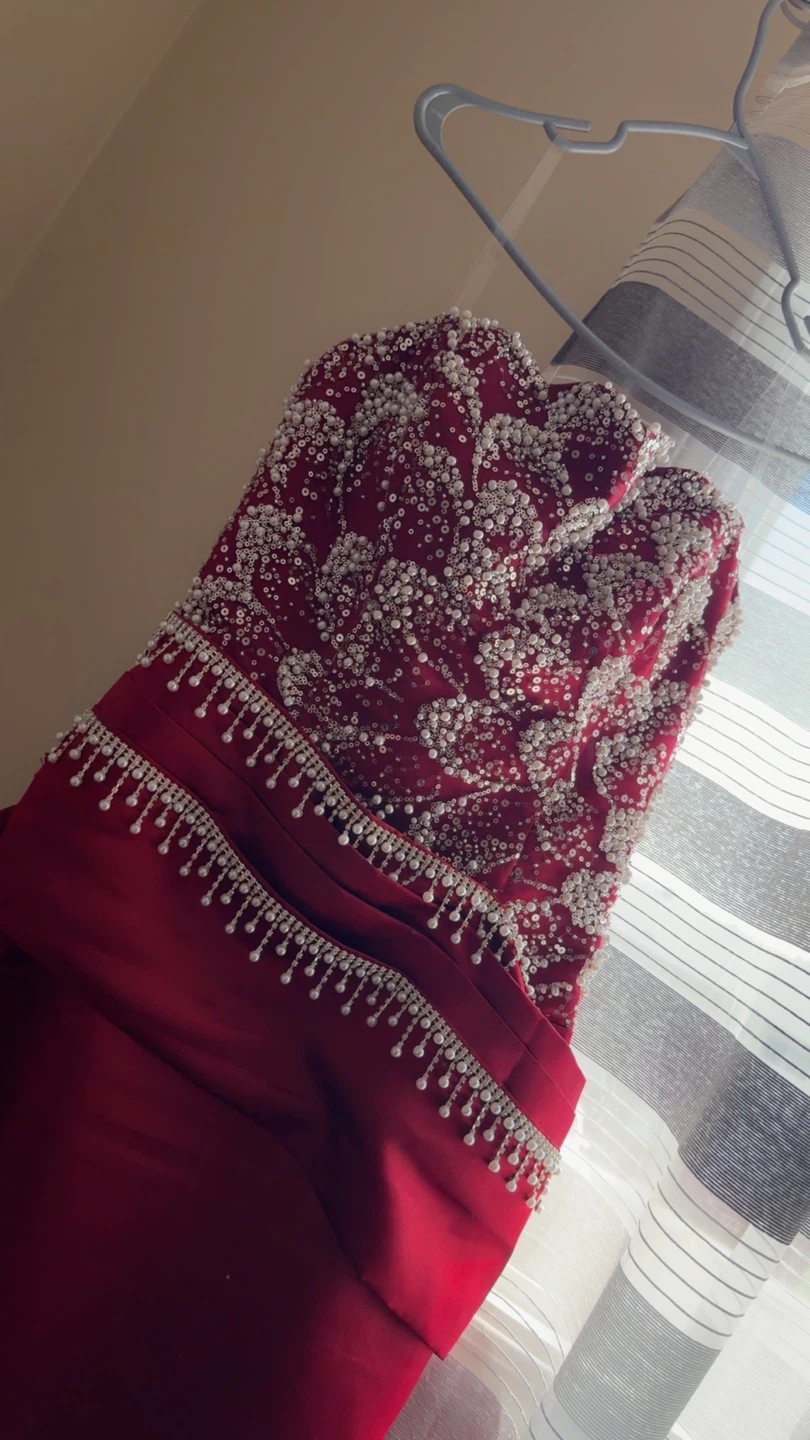 Red Beaded Prom Dress