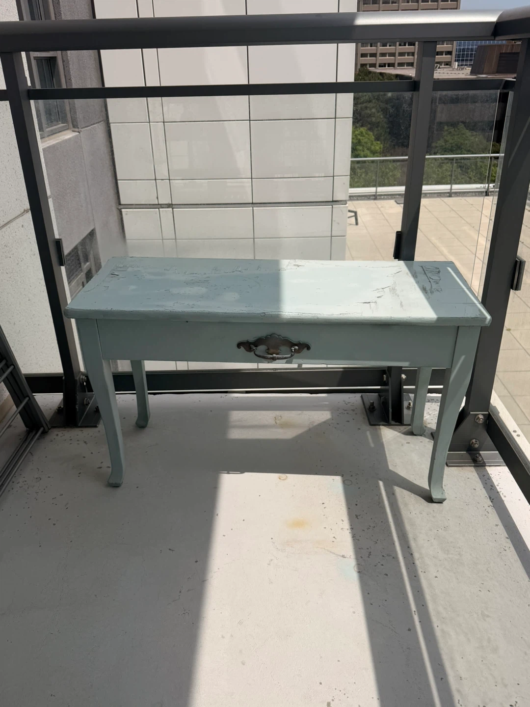 Pastel Blue Vintage Bench with Storage - photo 3