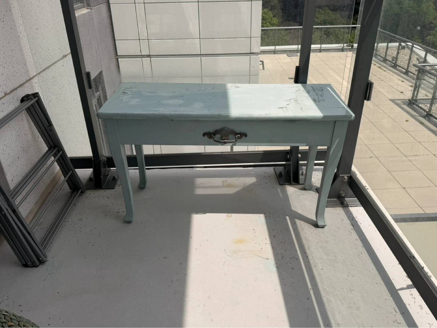 Pastel Blue Vintage Bench with Storage