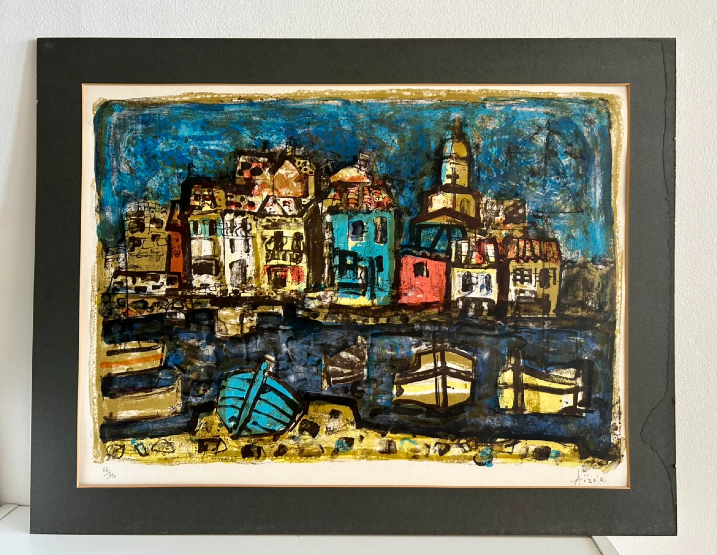 French Vintage Lithography Print - Paul Aïzpiri Signed no frame