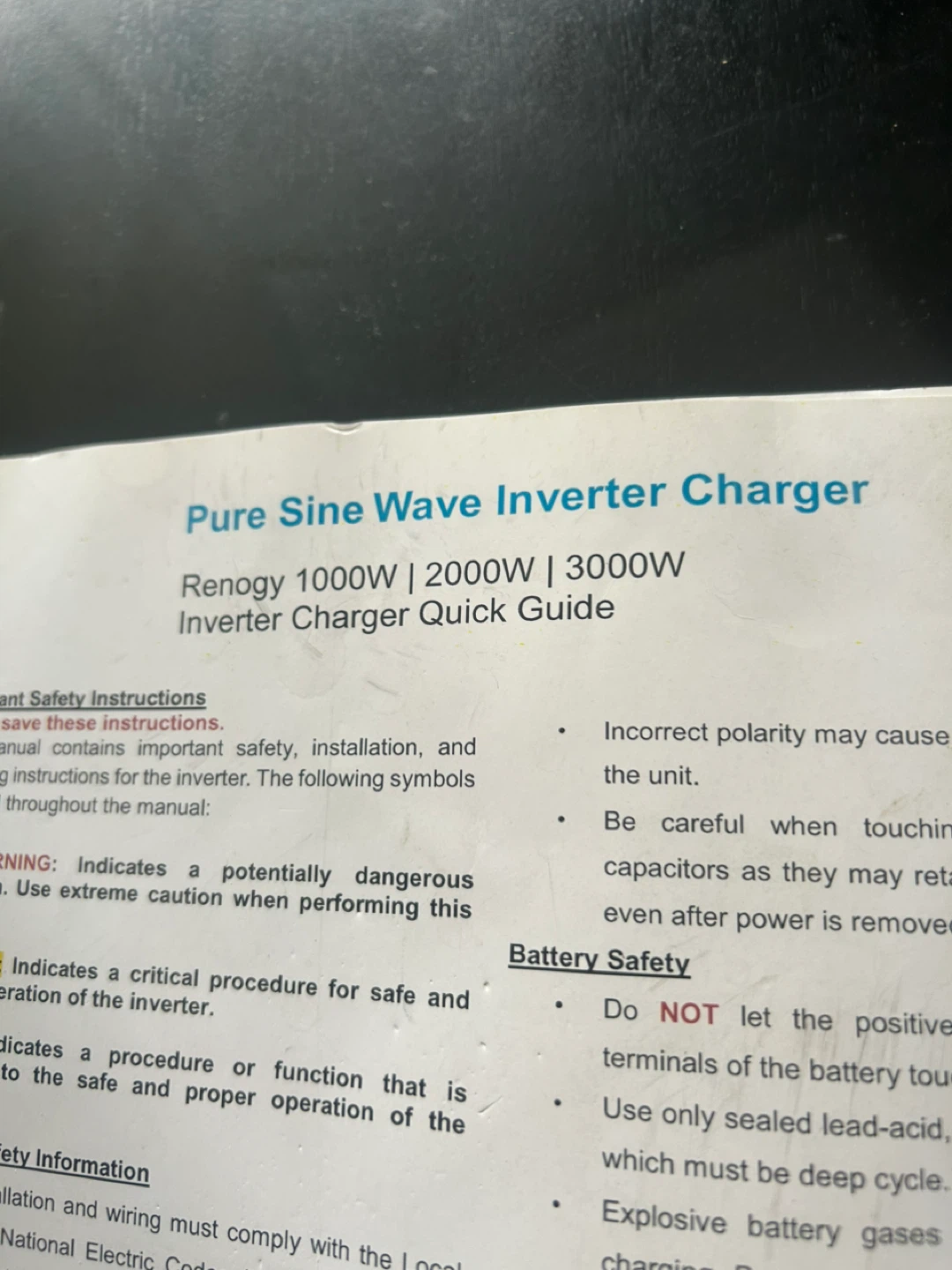 Renogy 1000W Pure Sine Wave Inverter Charger - photo 5