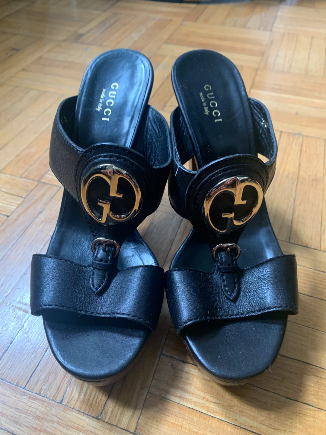 Gucci Black Leather Platform Mules - Size 36.5
