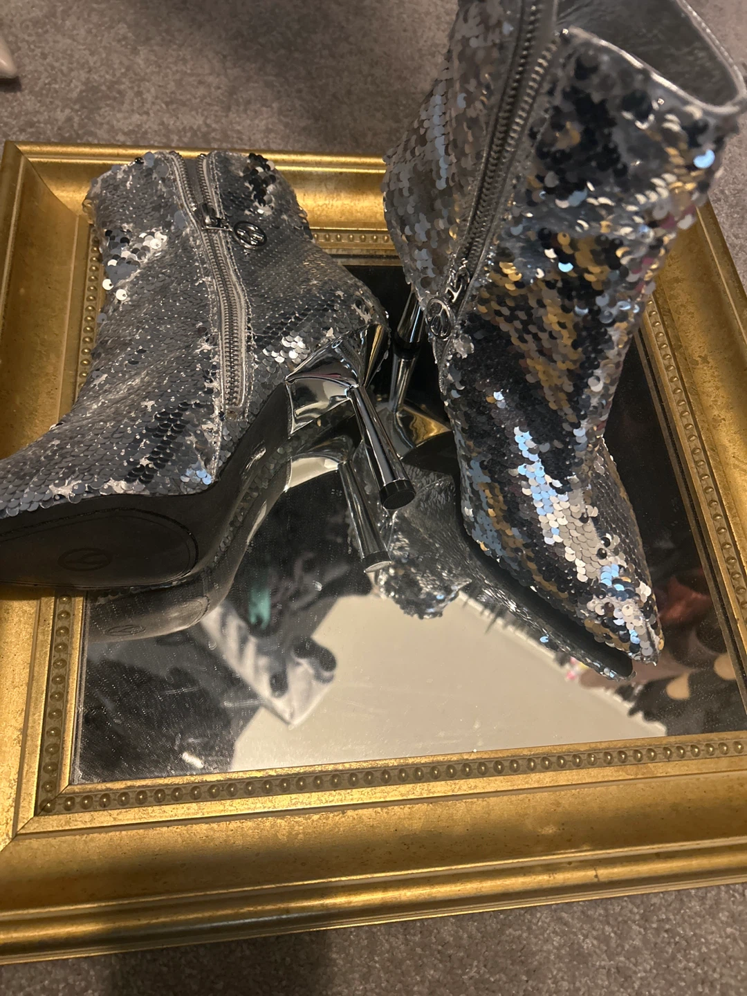 Silver Sequin Heeled Booties - photo 2