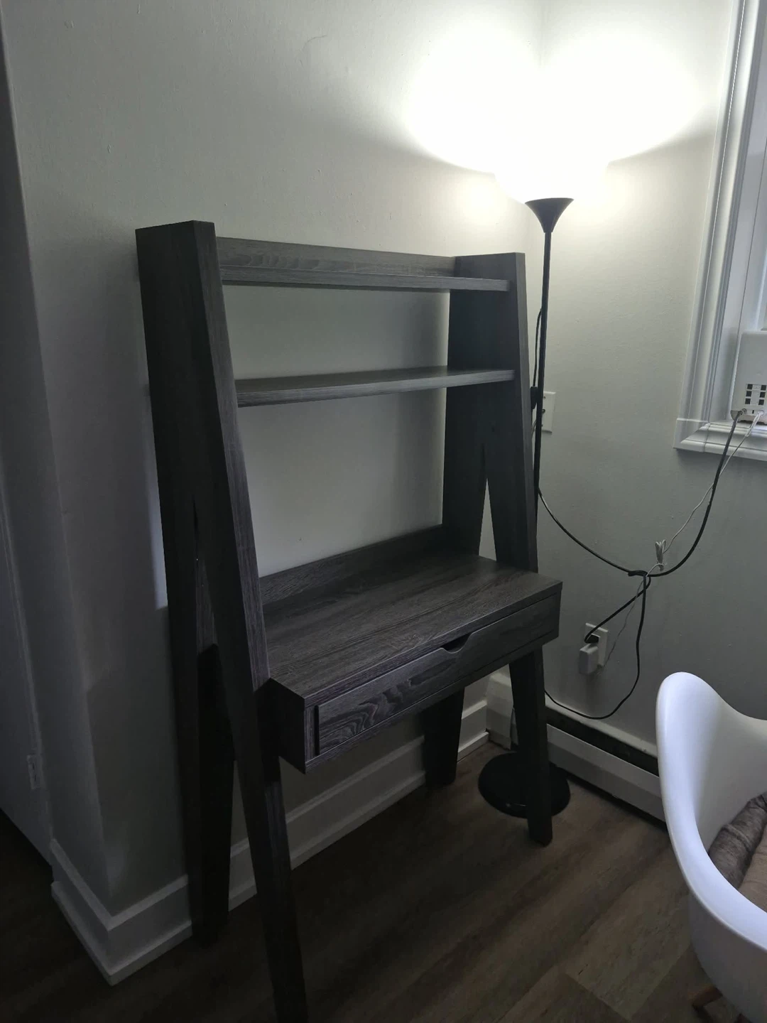 Grey Ladder Desk with Shelves and Drawer