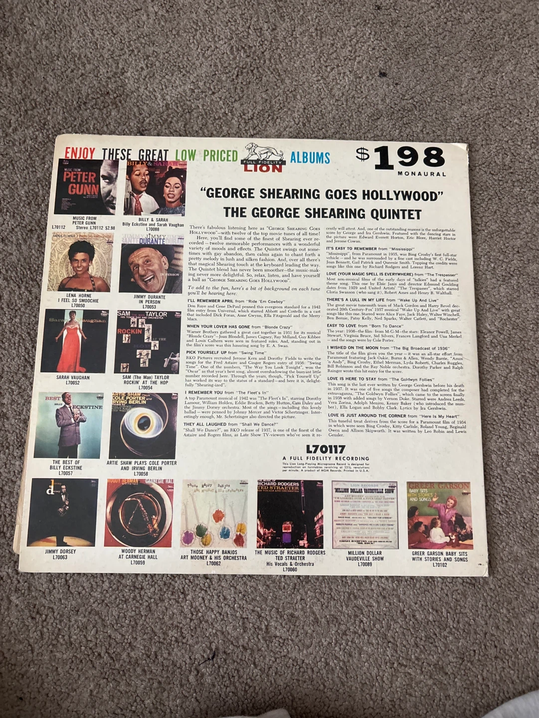 George Shearing Goes Hollywood Vinyl Record - photo 2
