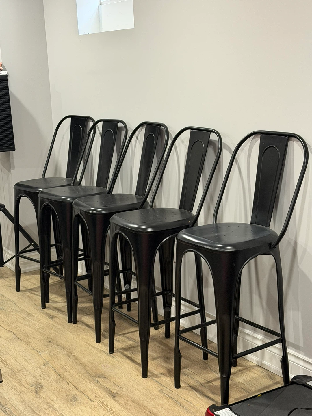 Set of 5 Black Metal Bar Stools