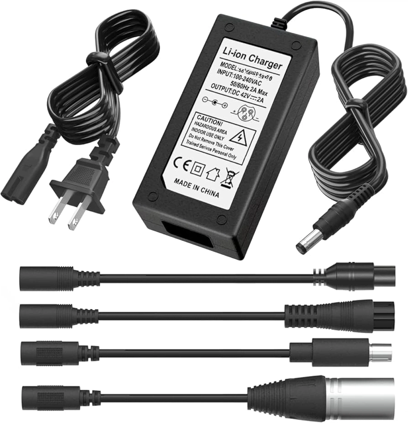 Li-ion Charger 42V 2A DC Power Adapter with Multiple Connectors