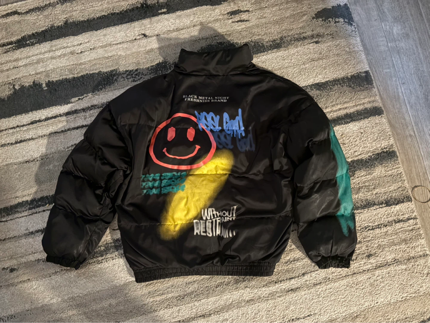 Freshniss Black Puffer Jacket with Graffiti Design - photo 2