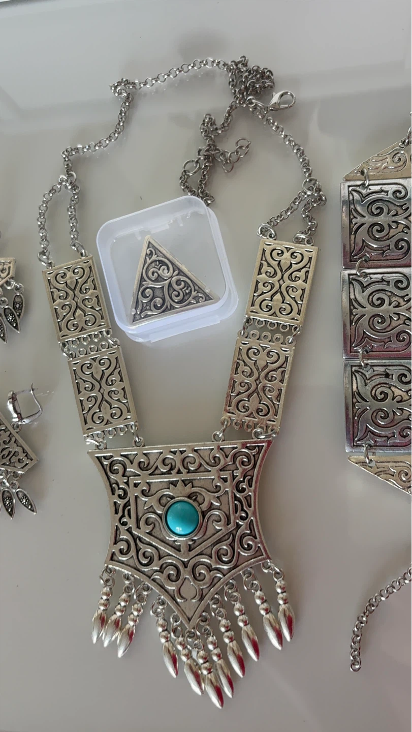Silver Tone Statement Necklace Set with Turquoise - photo 3