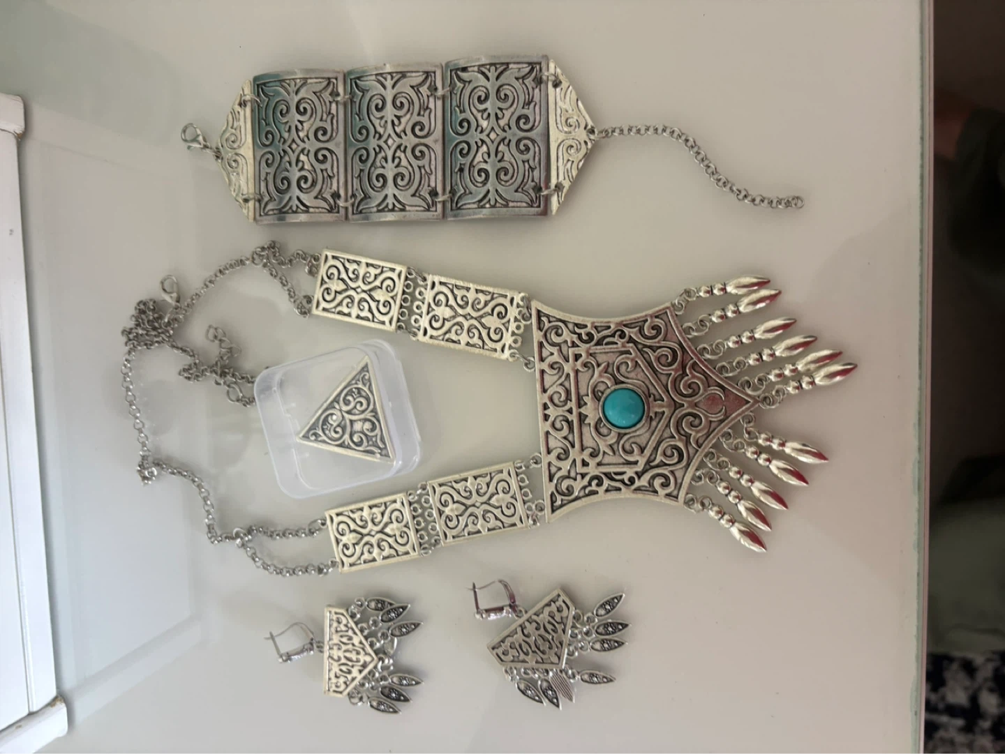 Silver Tone Statement Necklace Set with Turquoise - photo 2