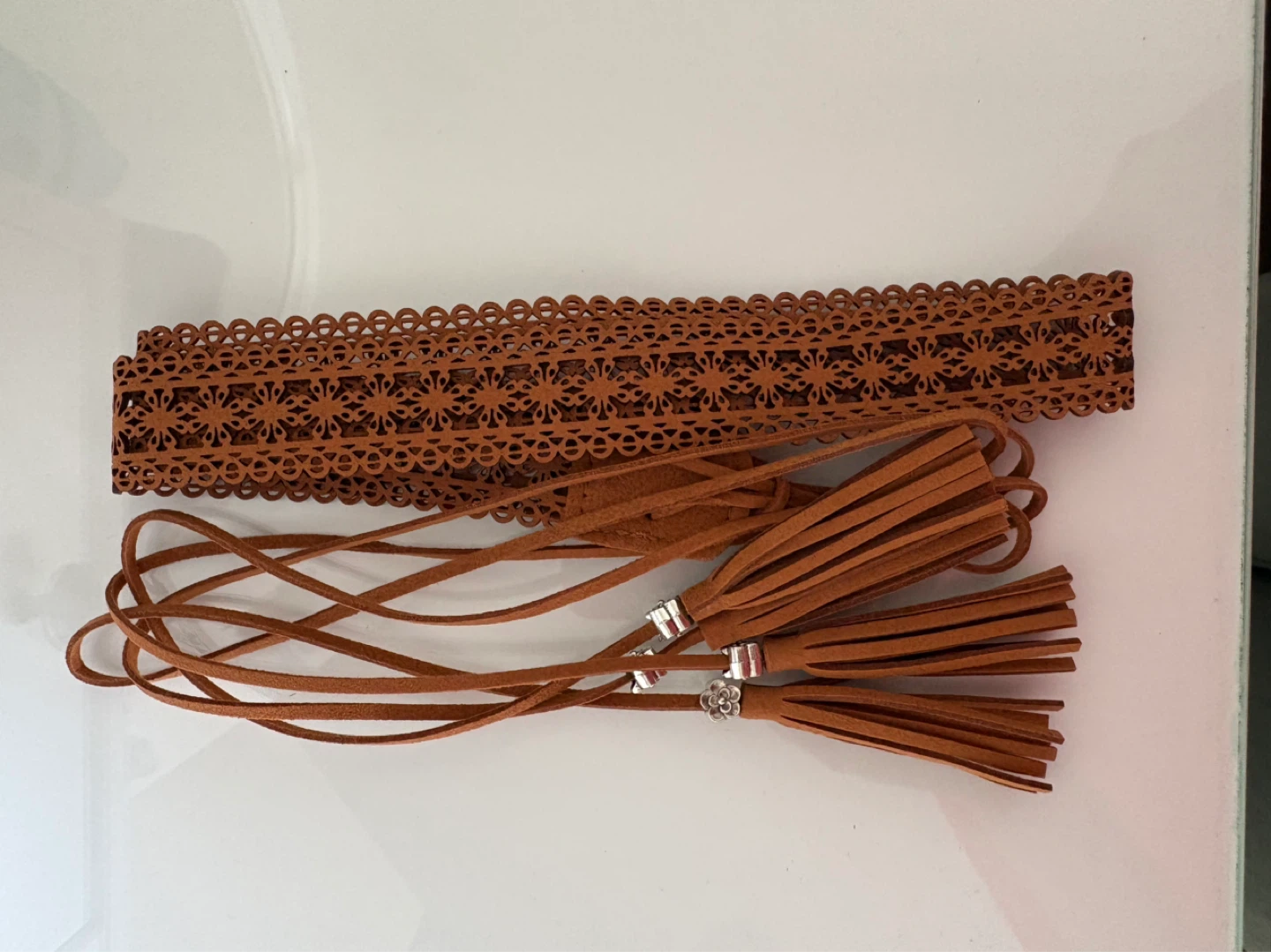 Brown Faux Leather Belt with Tassels