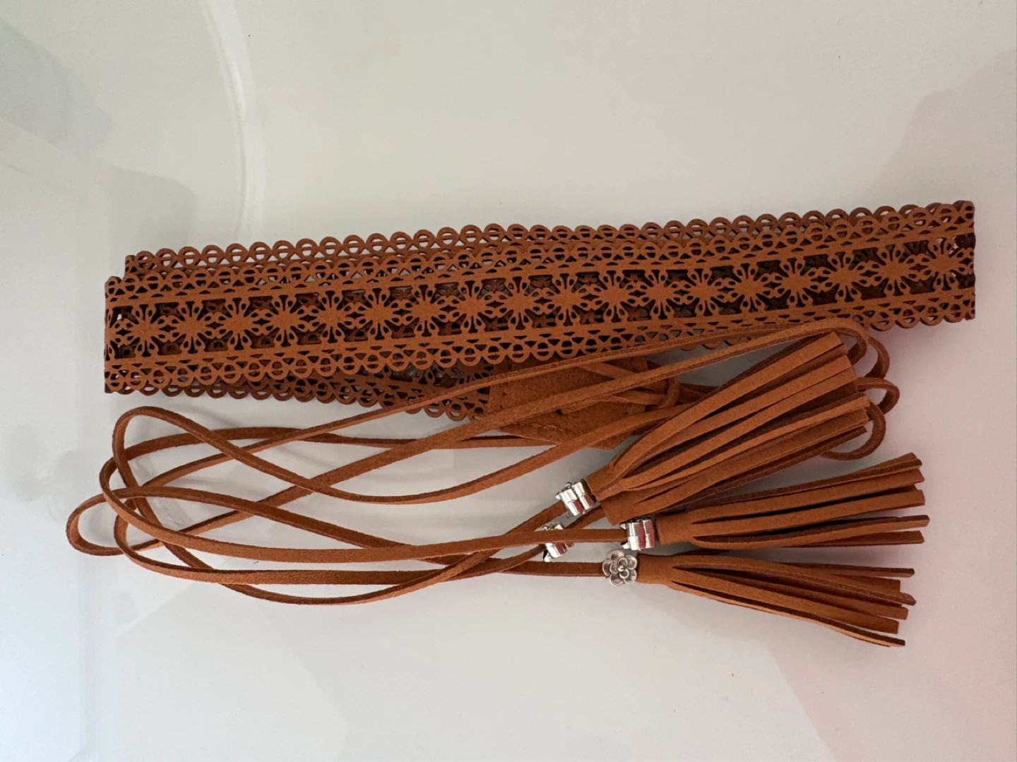 Brown Faux Leather Belt with Tassels - photo 2