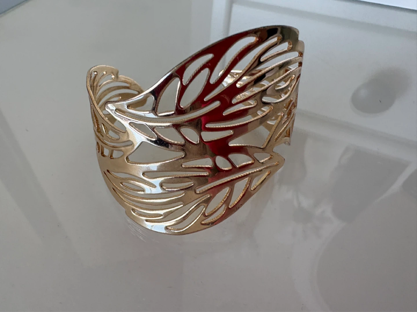 Gold Tone Leaf Design Cuff Bracelet