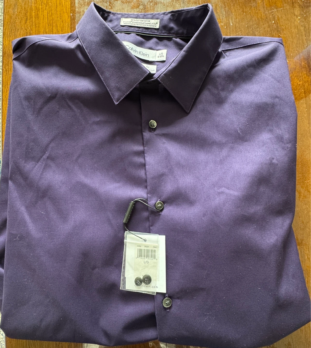 Calvin Klein Men's Dress Shirt - Purple, Size L/G