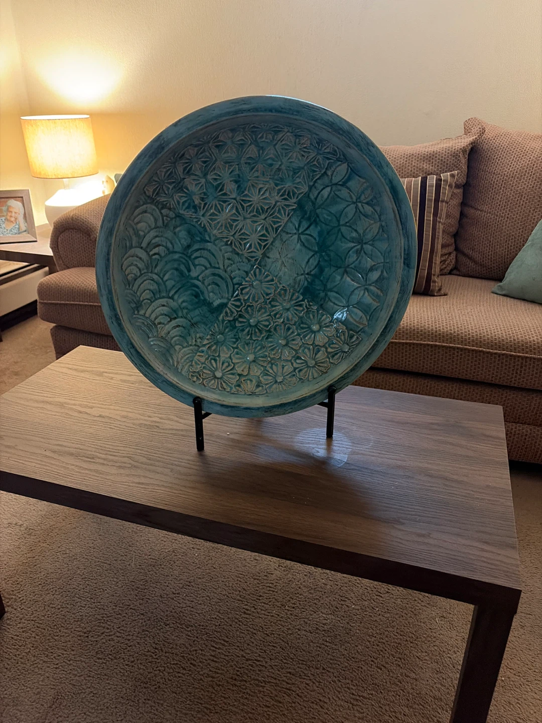 Decorative Ceramic Plate with Embossed Pattern