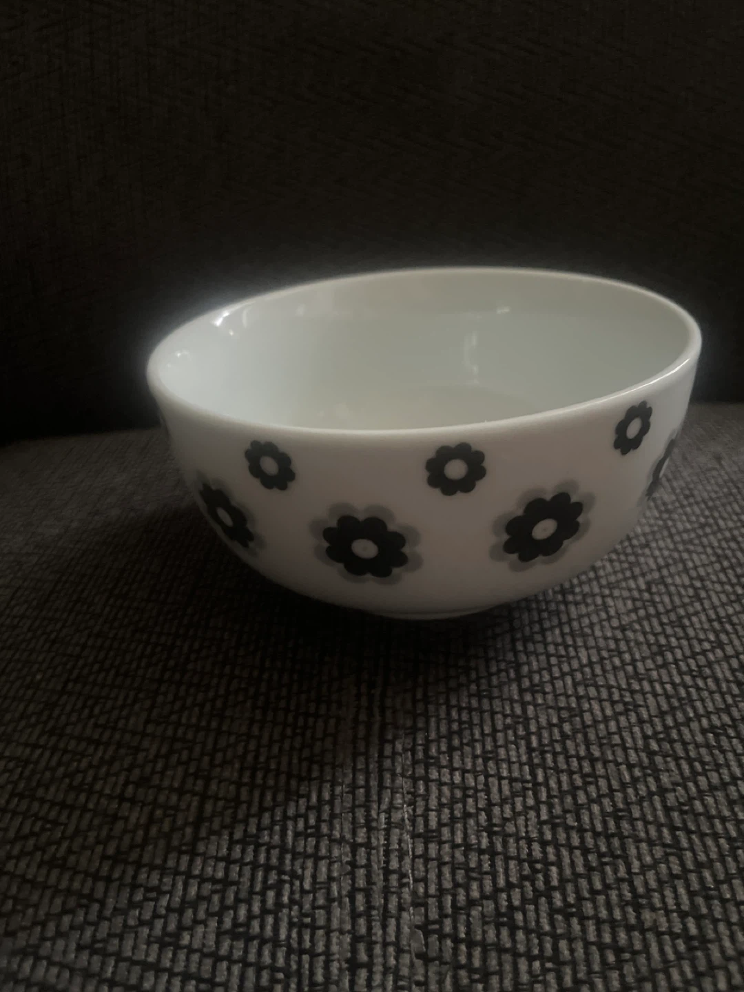 White Bowl with Black and Grey Flowers