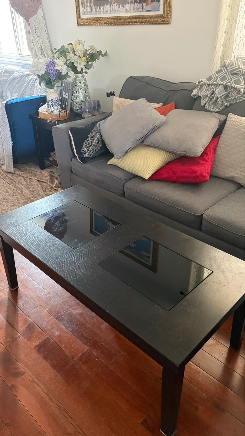 Dark Brown Coffee Table with Glass Inserts