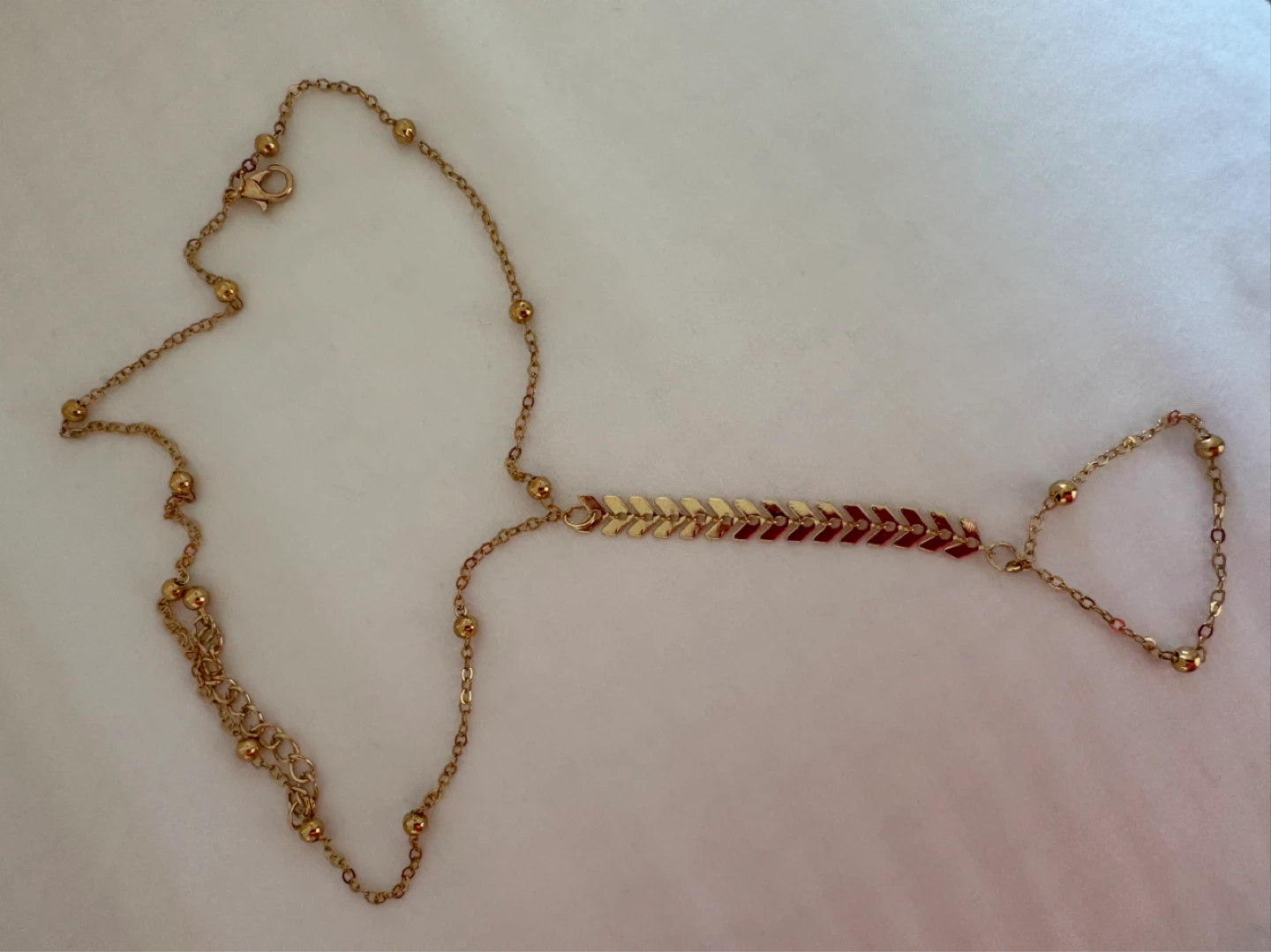 Gold Tone Chain Hand Bracelet with Red and Gold Accent - photo 2