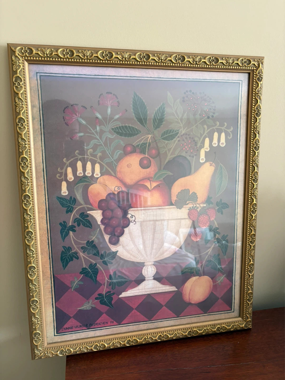 Framed Folk Art Fruit Still Life Painting - photo 2