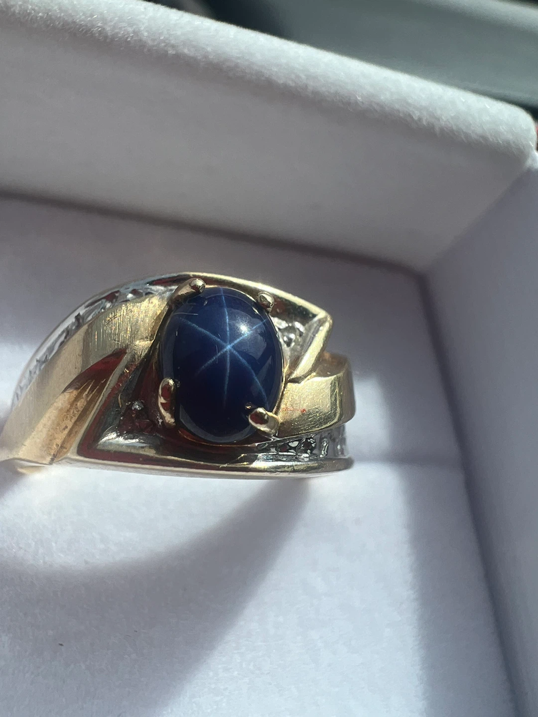 10 k Men's Gold Star Sapphire and Diamond Ring - photo 4