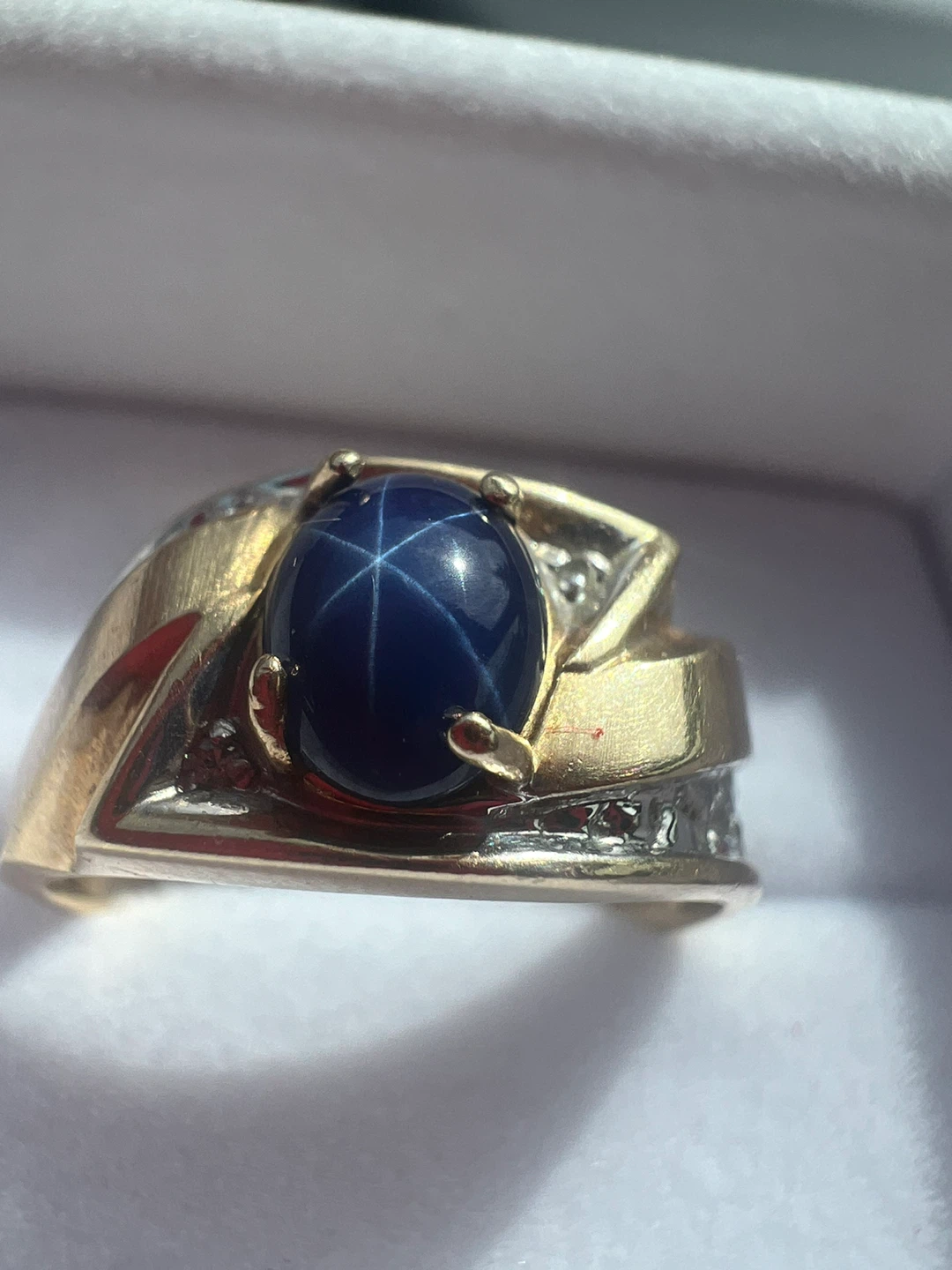 10 k Men's Gold Star Sapphire and Diamond Ring - photo 3