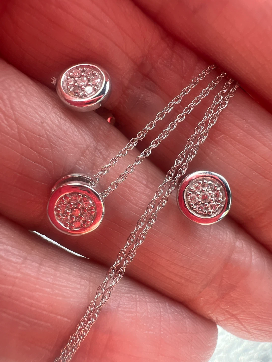 10K Gold Diamond Pendant Necklace and Earrings Set