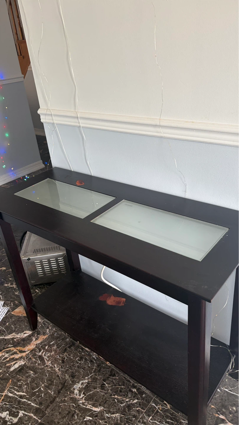 Dark Wood Console Table with Glass Inserts
