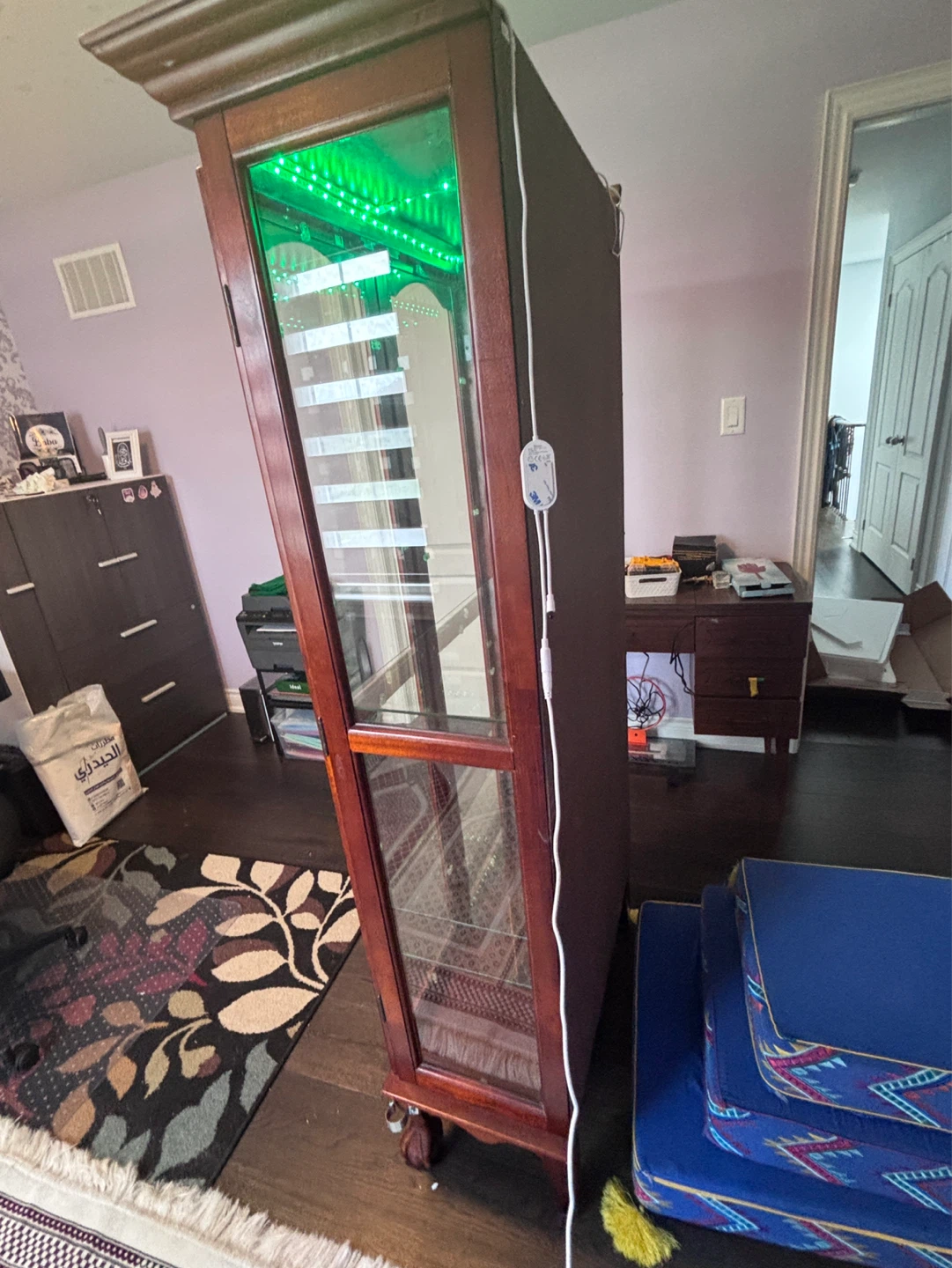 Cherry Wood Display Cabinet with Green LED Lights - photo 5