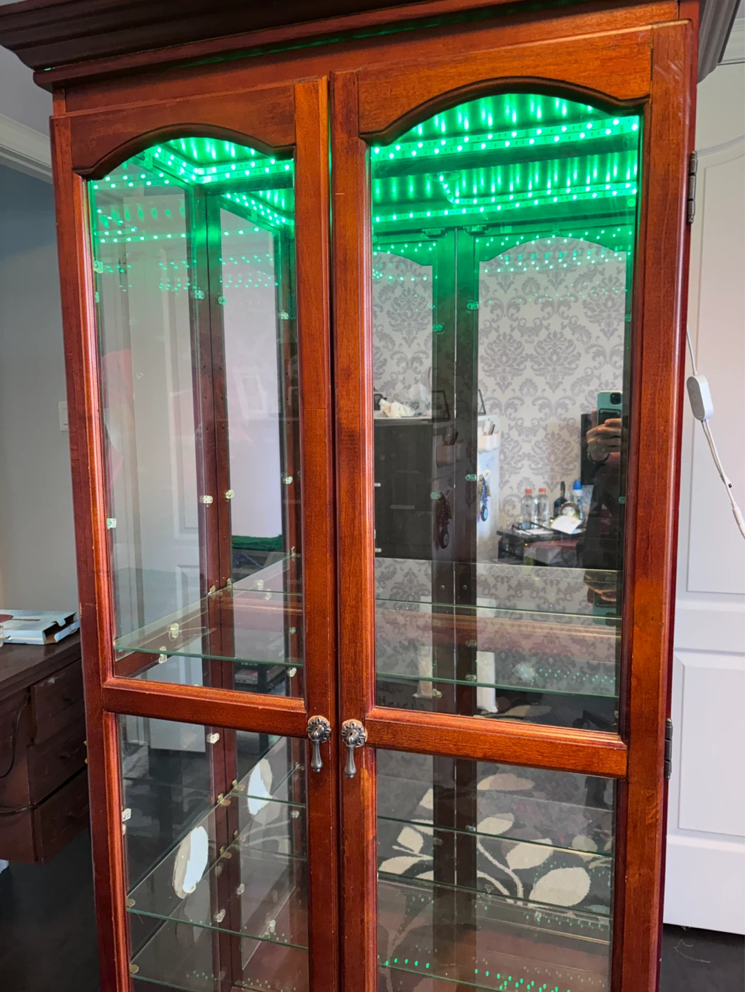 Cherry Wood Display Cabinet with Green LED Lights - photo 2