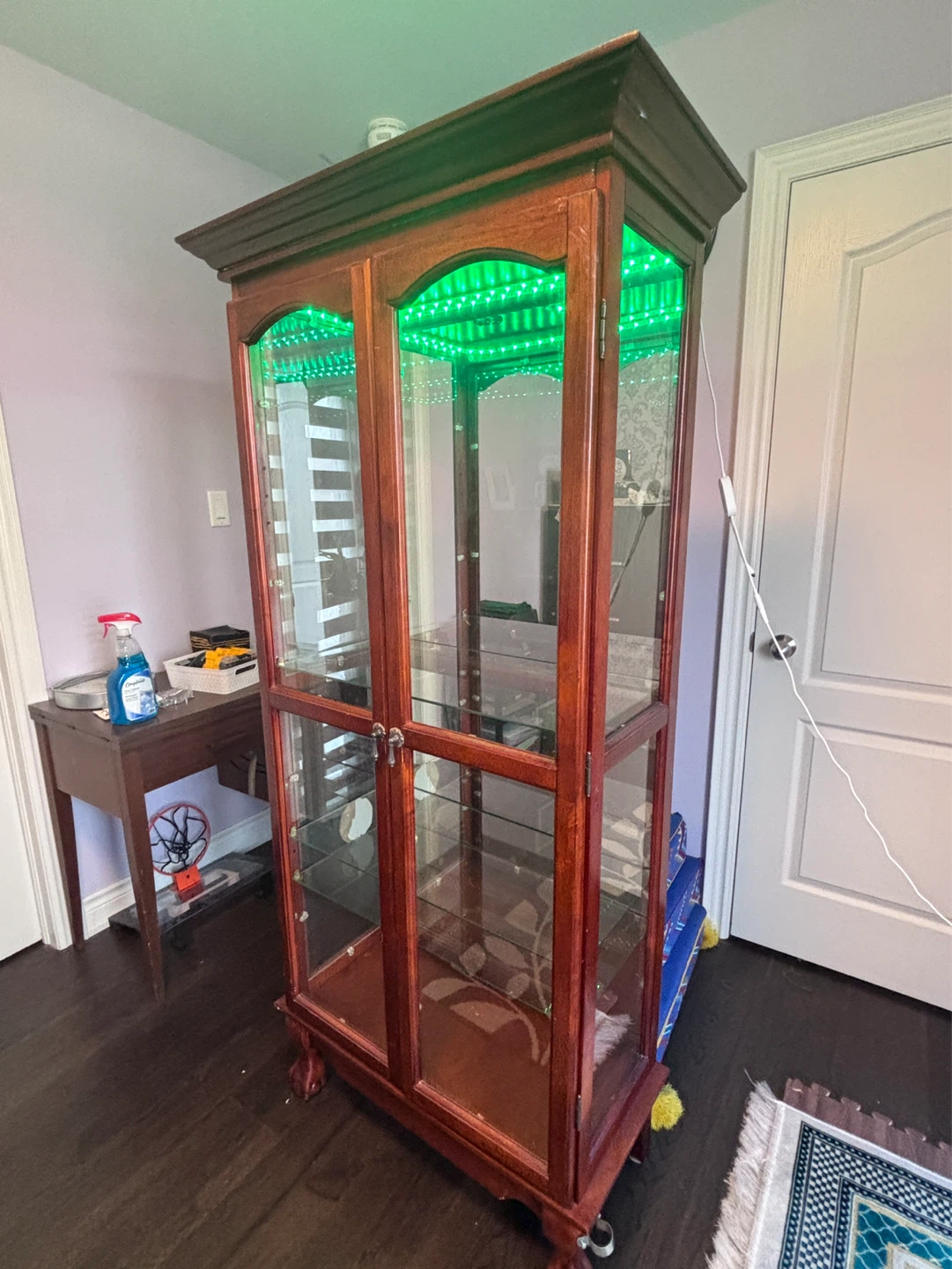 Cherry Wood Display Cabinet with Green LED Lights - photo 3
