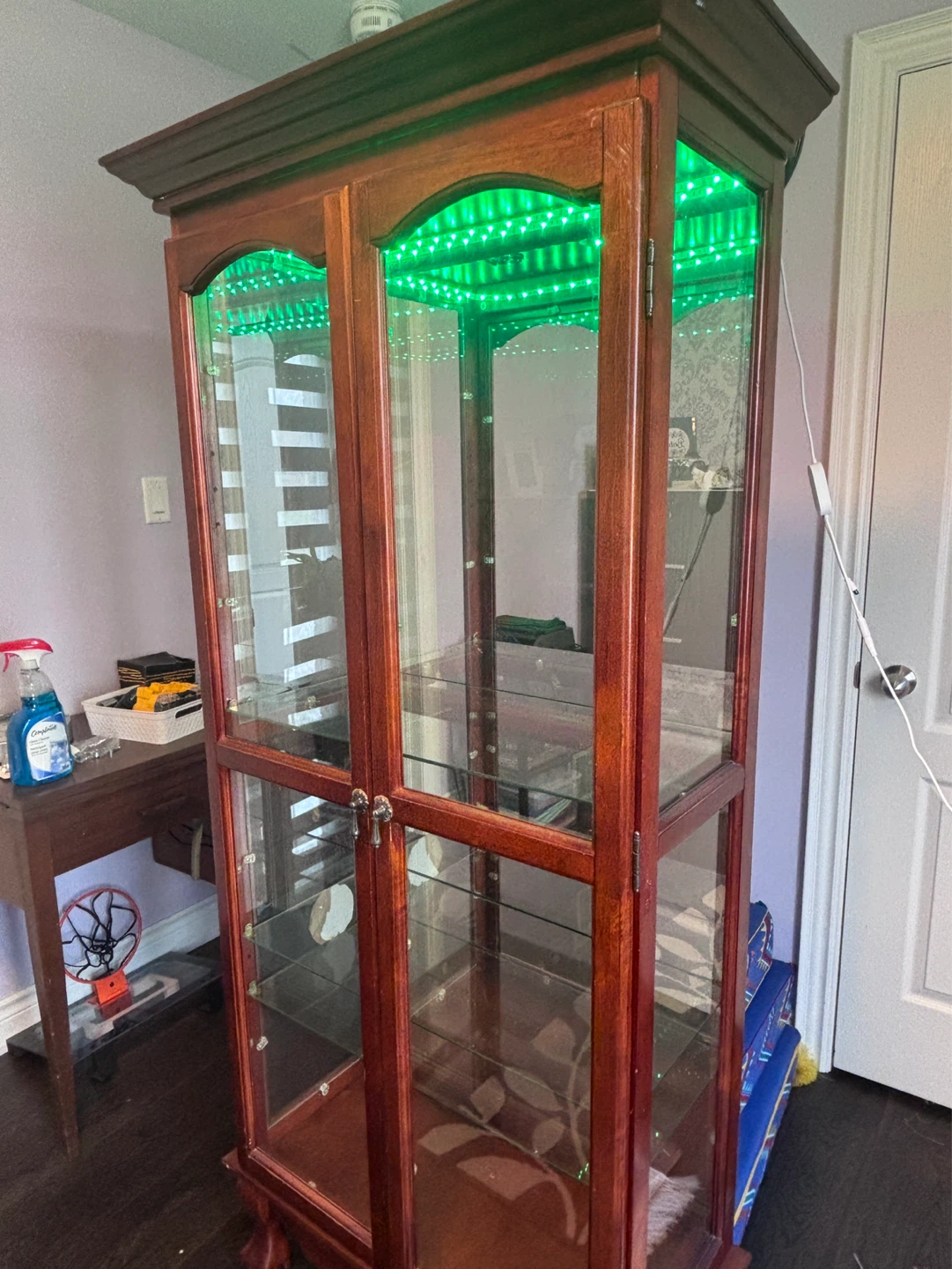 Cherry Wood Display Cabinet with Green LED Lights - photo 4