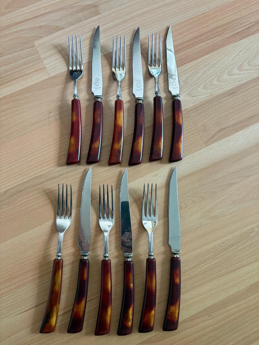 Vintage Glo-Hill Canada Bakelite Handled Knives and Forks Set