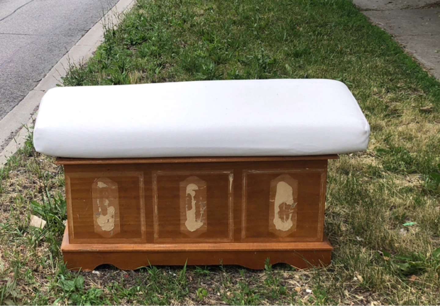 Wooden Storage Chest with White Cushion Top