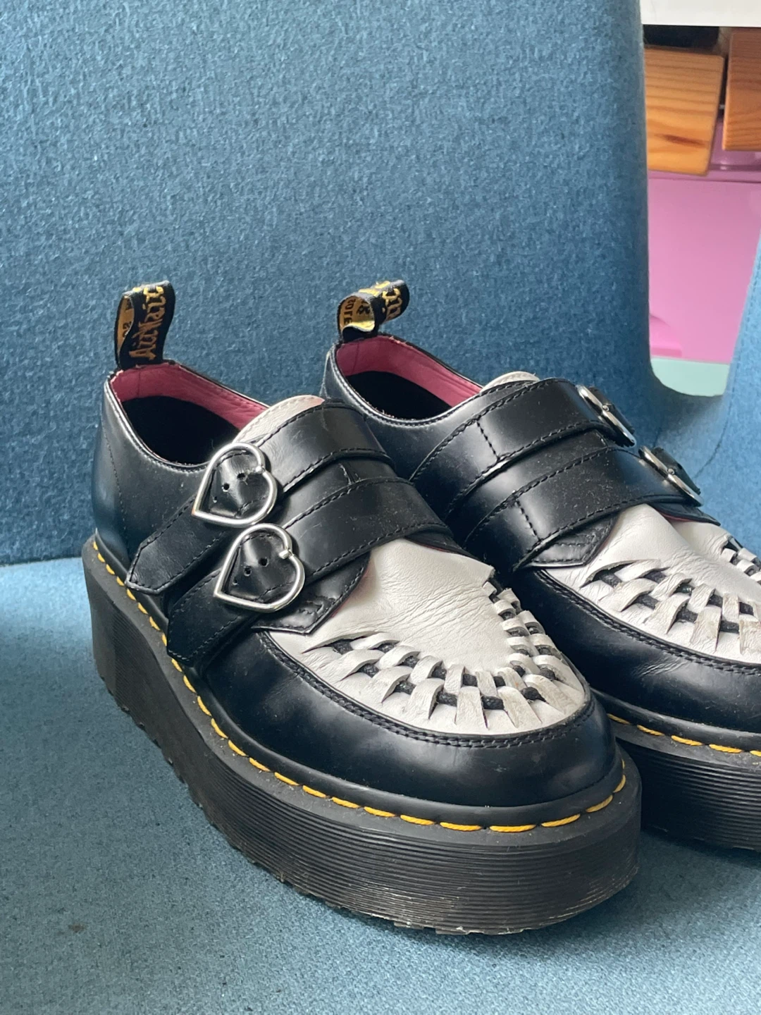 Dr. Martens Lazy Oaf Black White Platform Heart Buckle Shoes