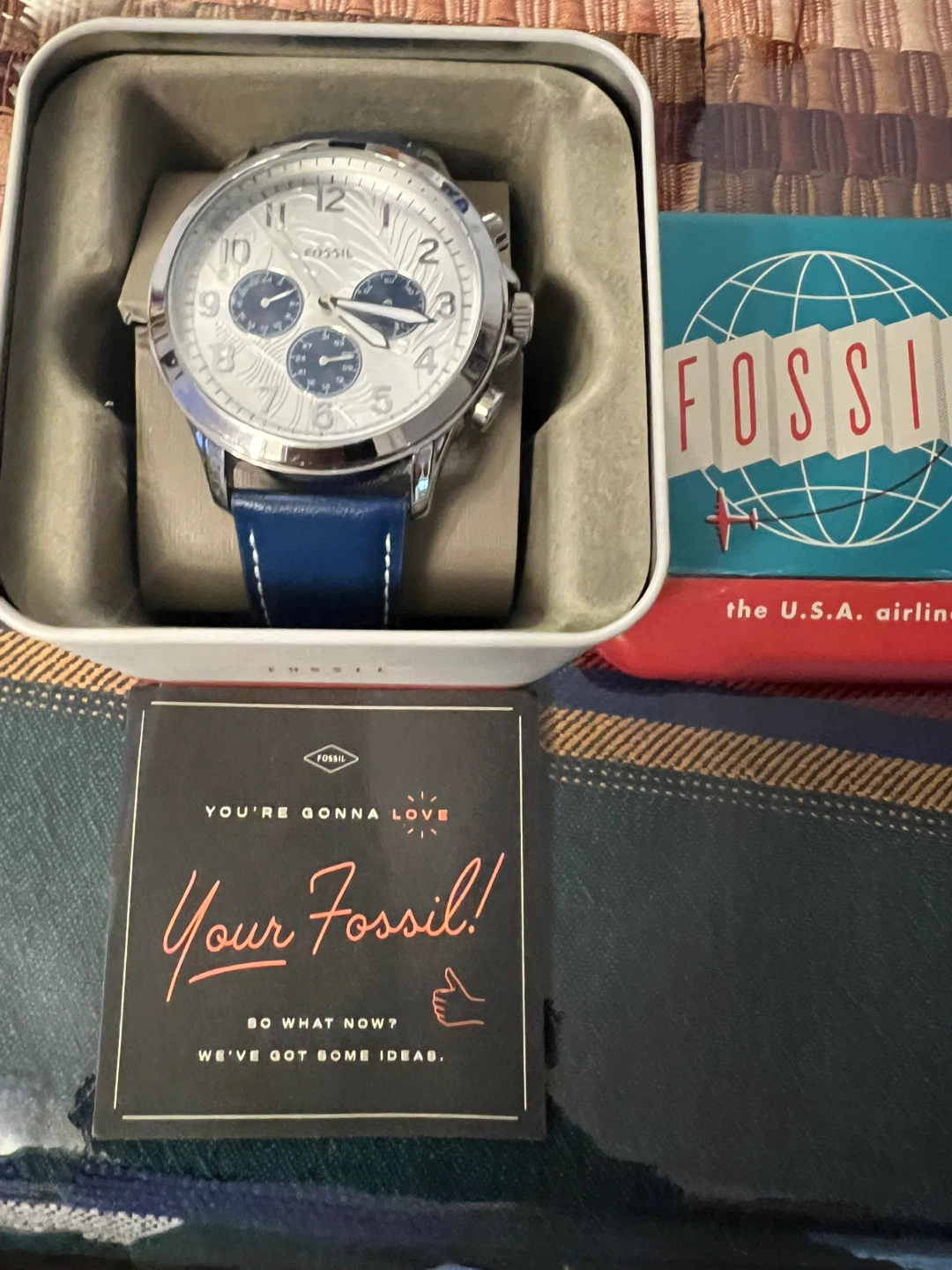 Fossil Chronograph Watch with Blue Leather Strap - photo 5