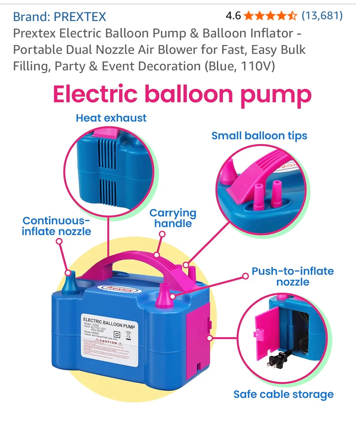 Prextex Electric Balloon Pump & Inflator - Blue - photo 3