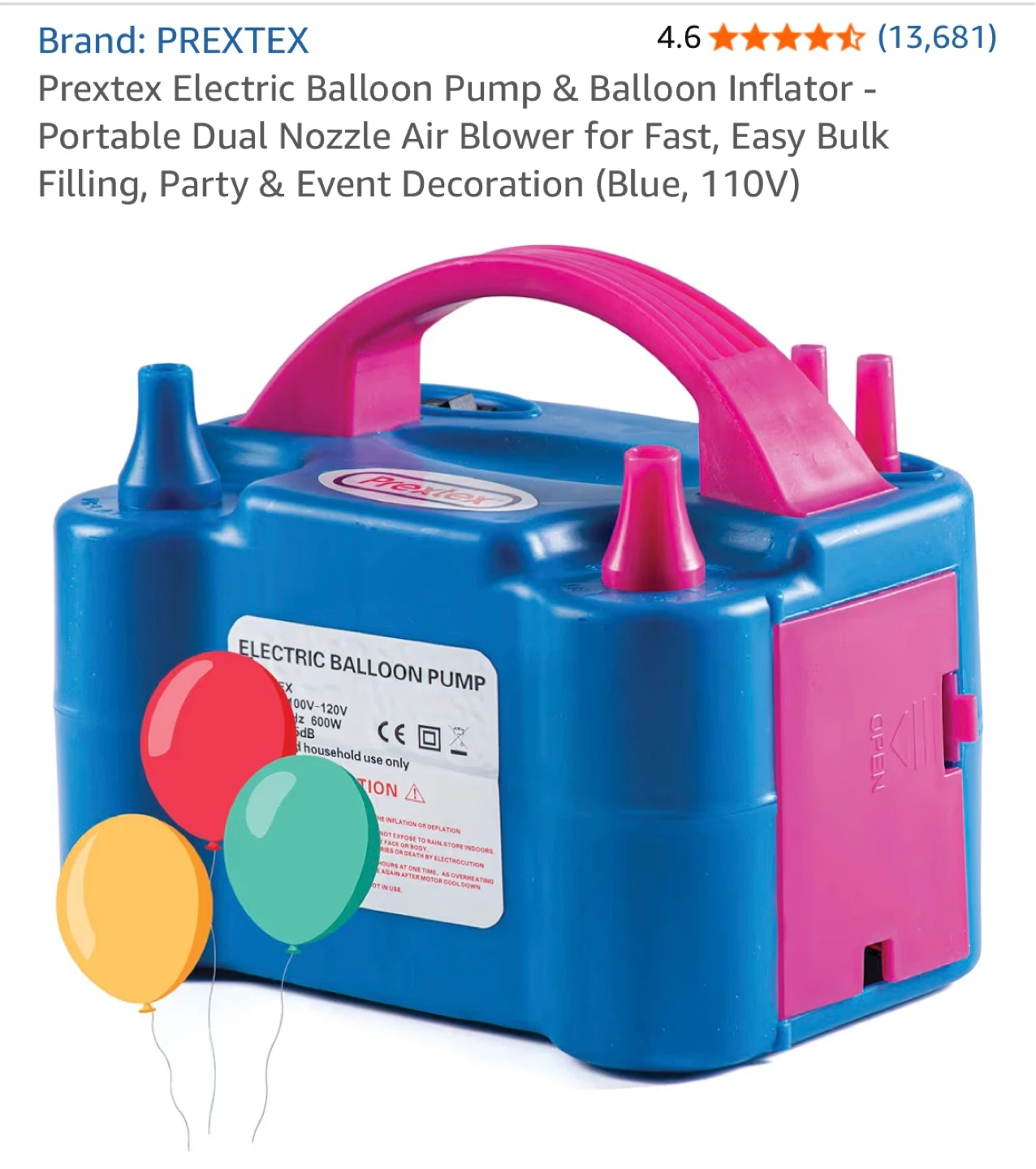 Prextex Electric Balloon Pump & Inflator - Blue