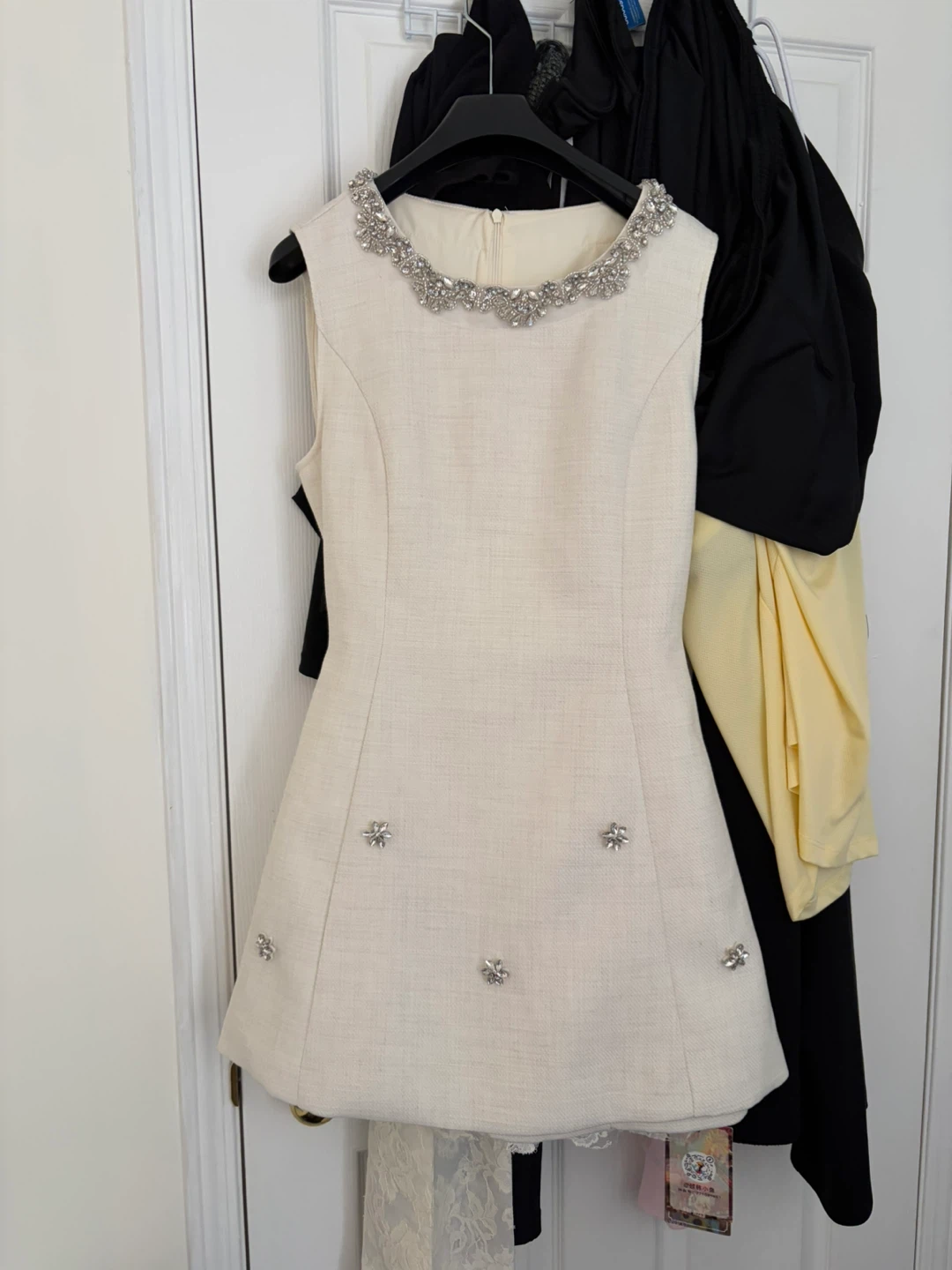Cream Jewelled Collar Dress