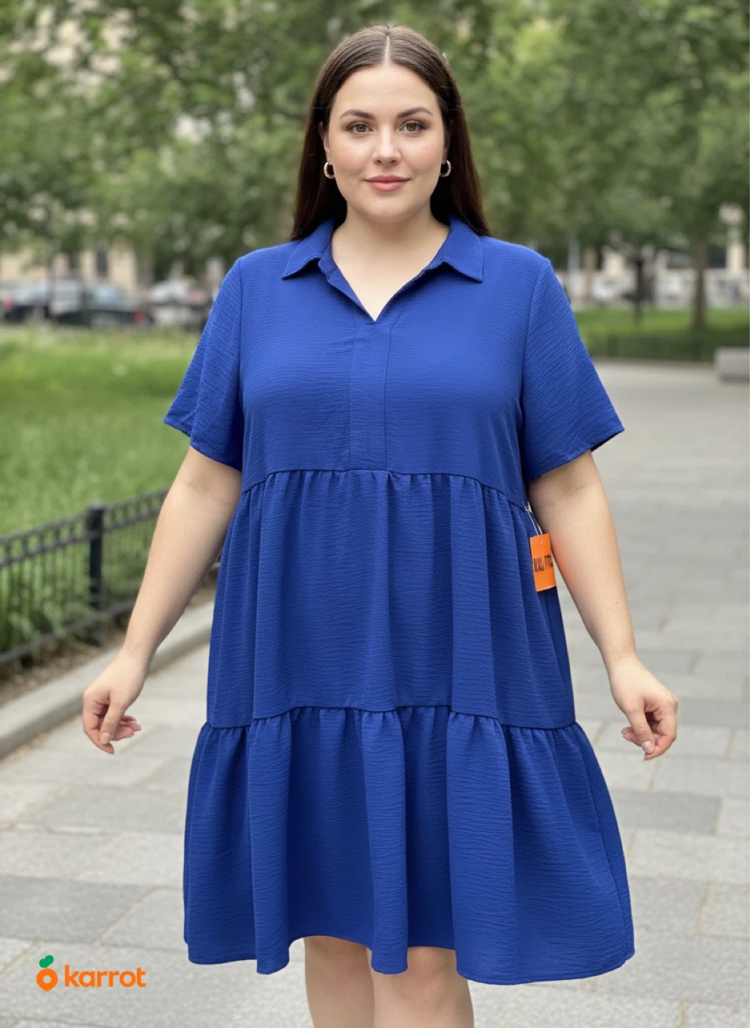 Tahari Blue Textured Tiered Dress - XXL
