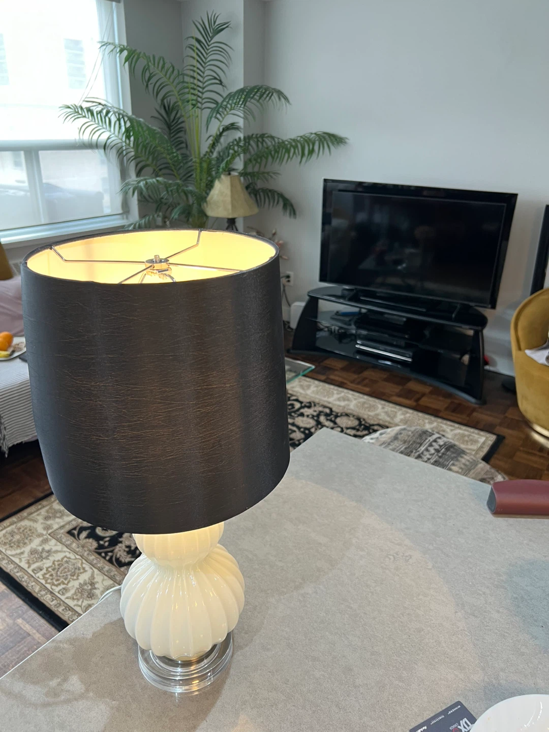 White Gourd Shaped Table Lamp with Black Shade