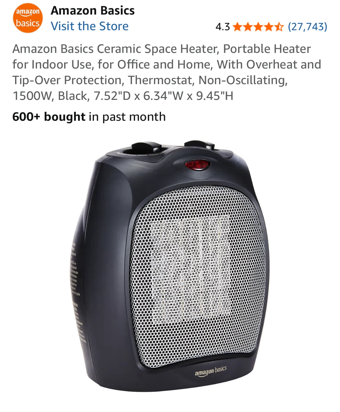 Amazon Basics Ceramic Space Heater - photo 2