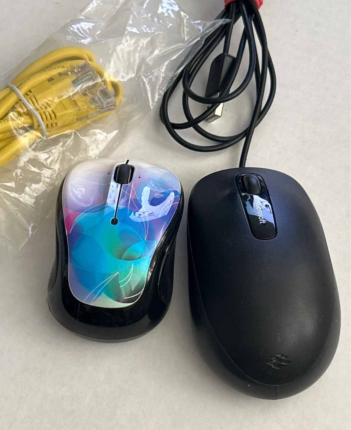 Logitech & Microsoft Computer Mice with Yellow Ethernet Cable - photo 2