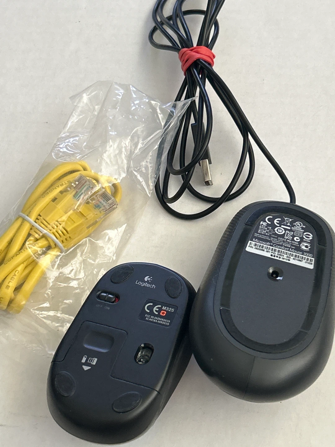 Logitech & Microsoft Computer Mice with Yellow Ethernet Cable - photo 3