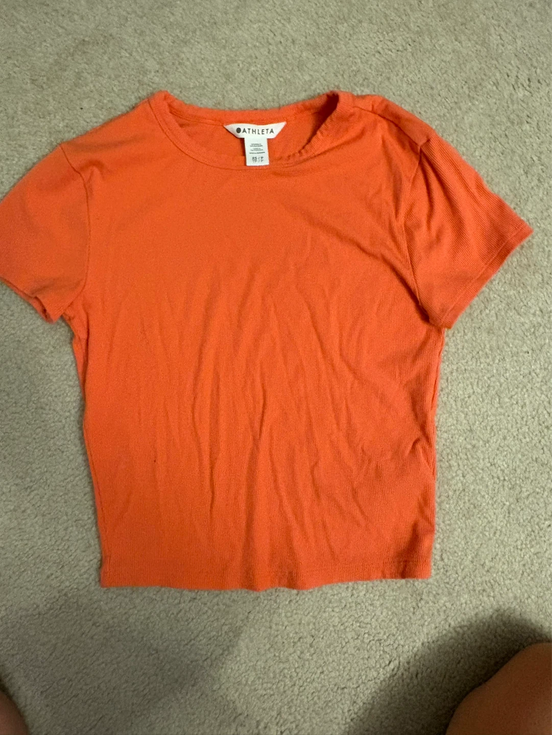 Athleta Orange Ribbed Cropped T-Shirt